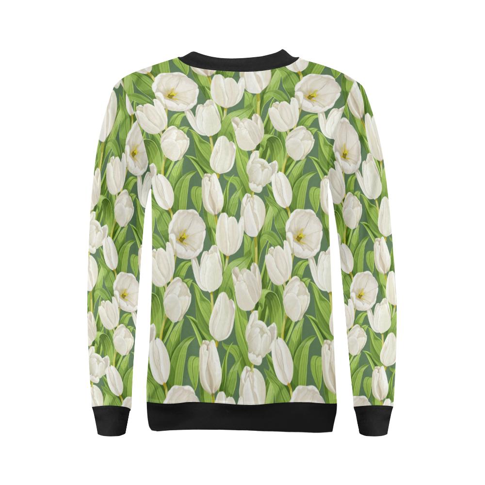 Tulip White Pattern Print Design TP05 Women Long Sleeve Sweatshirt-JorJune
