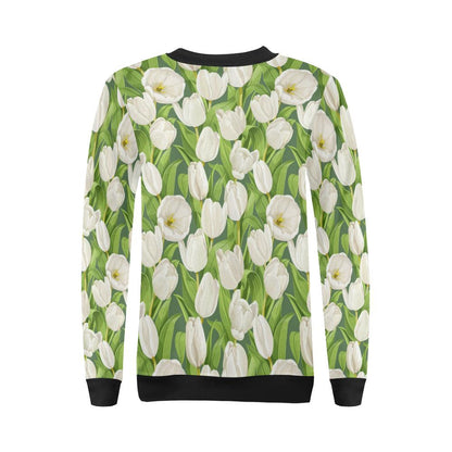 Tulip White Pattern Print Design TP05 Women Long Sleeve Sweatshirt-JorJune
