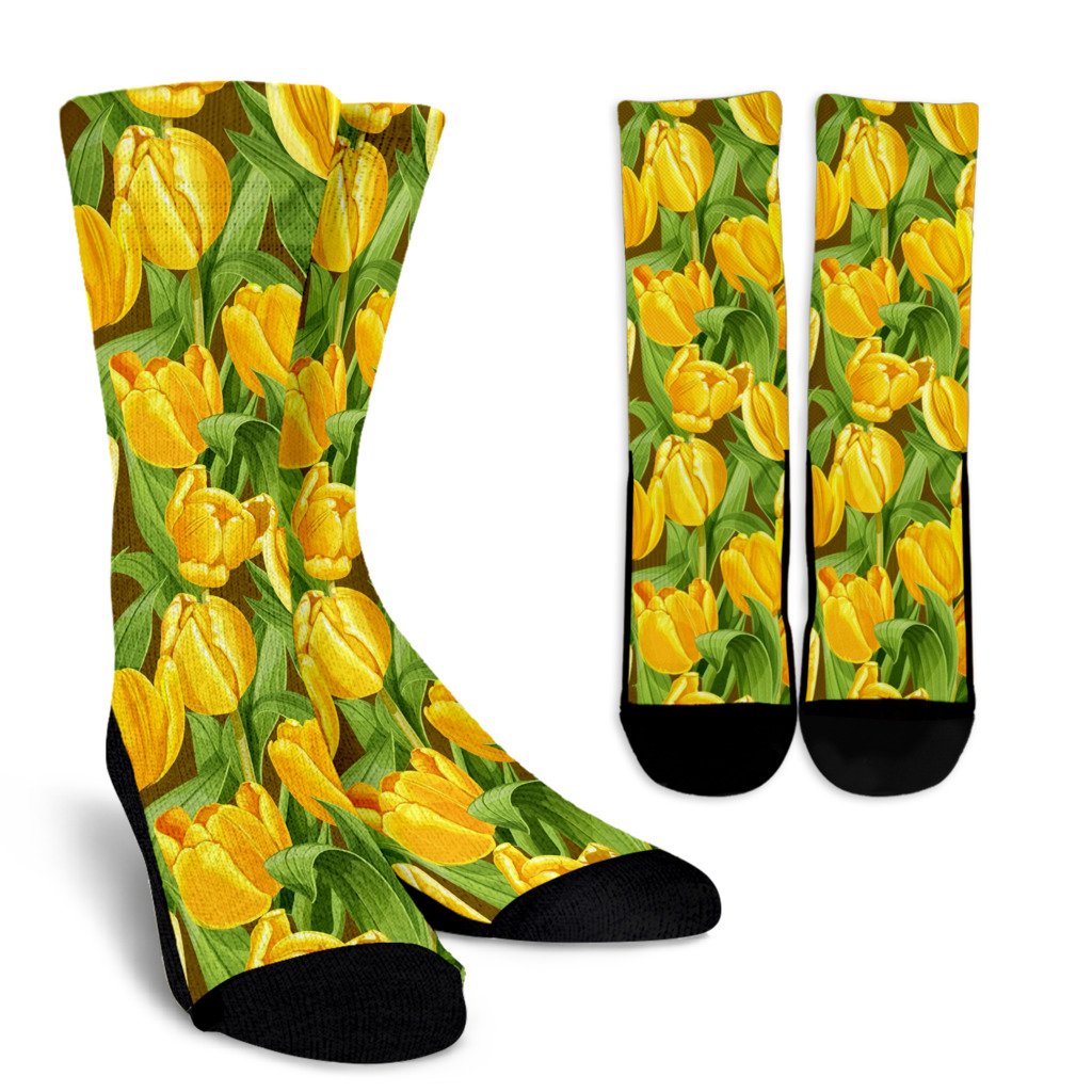 Tulip Yellow Pattern Print Design TP010 Crew Socks-JORJUNE.COM