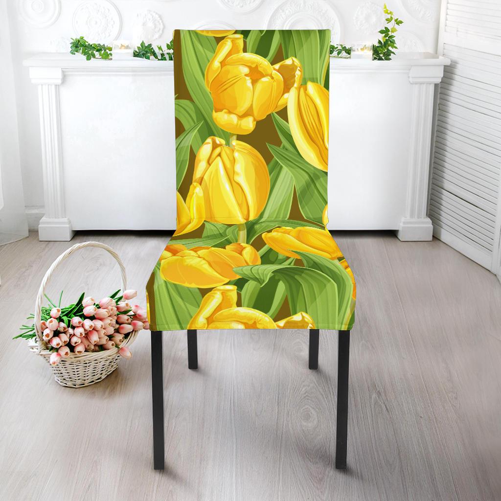 Tulip Yellow Pattern Print Design TP010 Dining Chair Slipcover-JORJUNE.COM