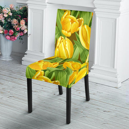 Tulip Yellow Pattern Print Design TP010 Dining Chair Slipcover-JORJUNE.COM