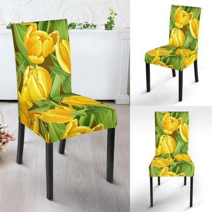 Tulip Yellow Pattern Print Design TP010 Dining Chair Slipcover-JORJUNE.COM