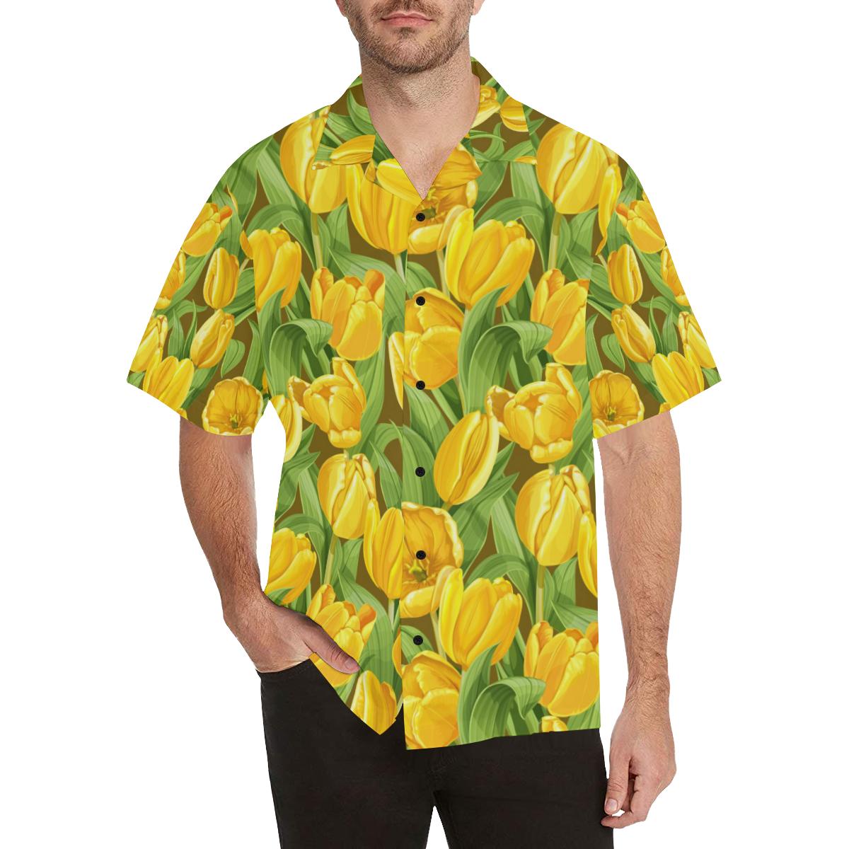 Tulip Yellow Pattern Print Design TP010 Men Hawaiian Shirt-JorJune