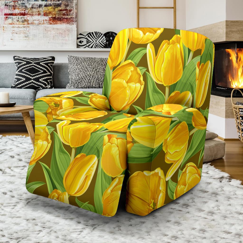 Tulip Yellow Pattern Print Design TP010 Recliner Slipcover-JORJUNE.COM