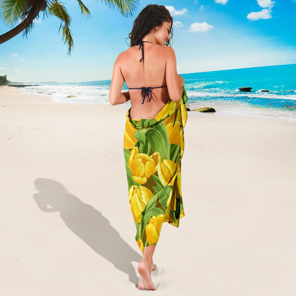 Tulip Yellow Pattern Print Design TP010 Sarong Pareo Wrap-JORJUNE.COM