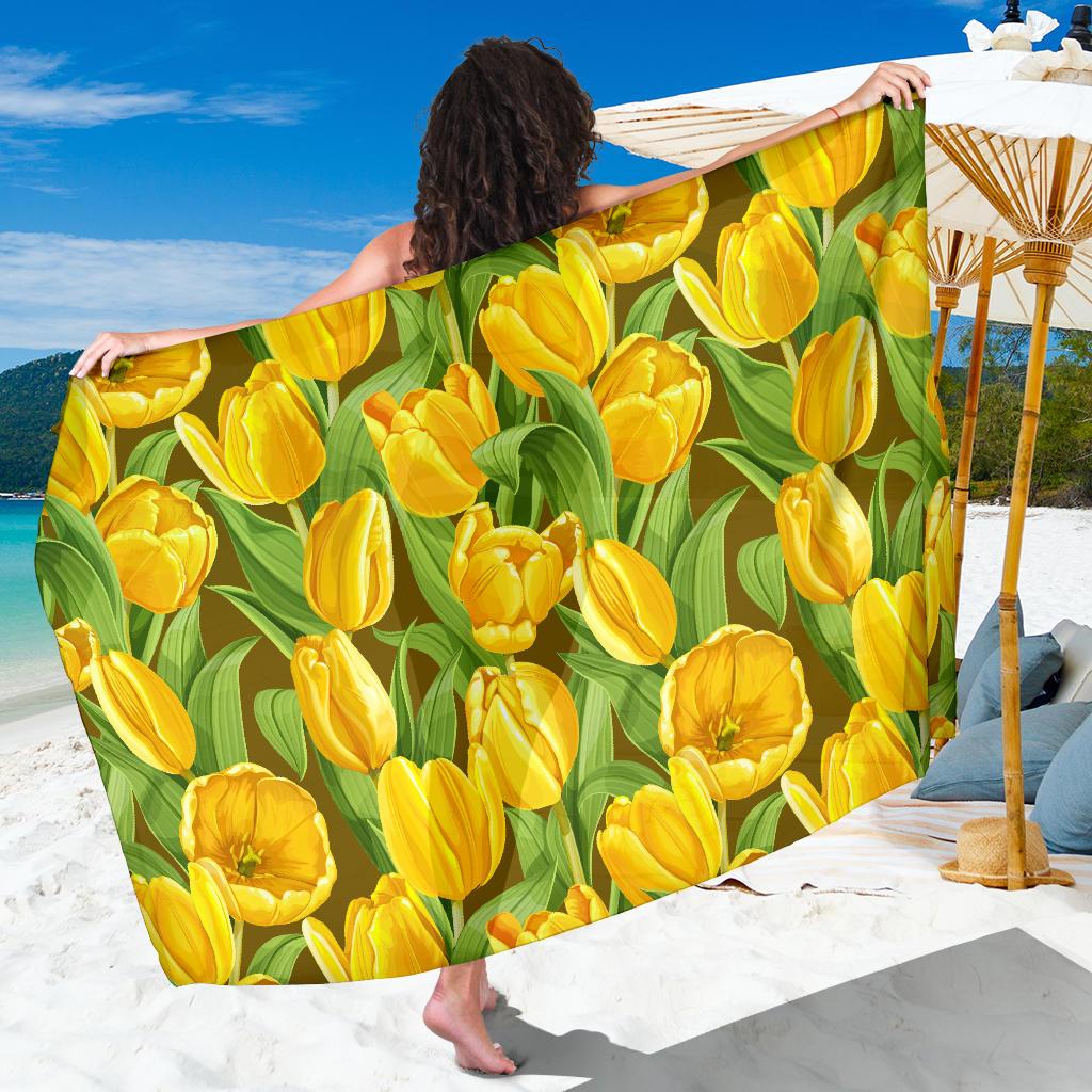 Tulip Yellow Pattern Print Design TP010 Sarong Pareo Wrap-JORJUNE.COM