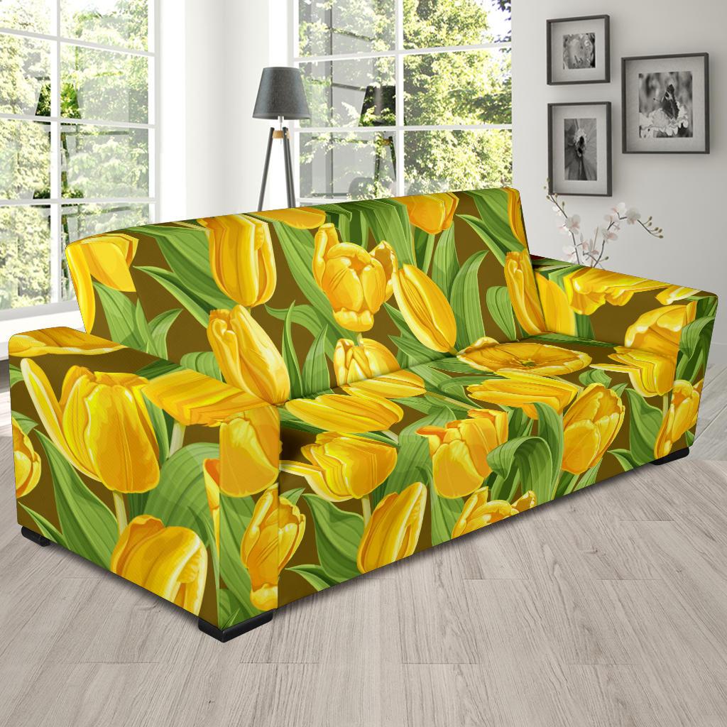 Tulip Yellow Pattern Print Design TP010 Sofa Slipcover-JORJUNE.COM