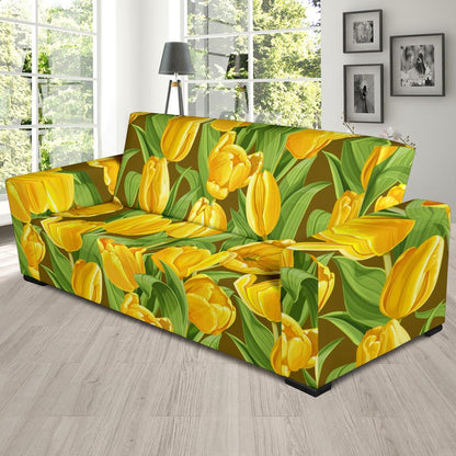 Tulip Yellow Pattern Print Design TP010 Sofa Slipcover-JORJUNE.COM
