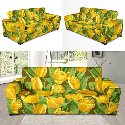 Tulip Yellow Pattern Print Design TP010 Sofa Slipcover-JORJUNE.COM