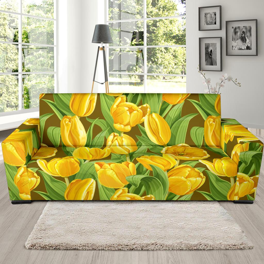 Tulip Yellow Pattern Print Design TP010 Sofa Slipcover-JORJUNE.COM