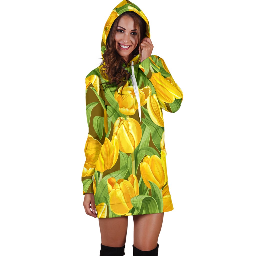 Tulip Yellow Pattern Print Design TP010 Women Hoodie Dress