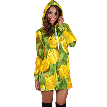 Tulip Yellow Pattern Print Design TP010 Women Hoodie Dress