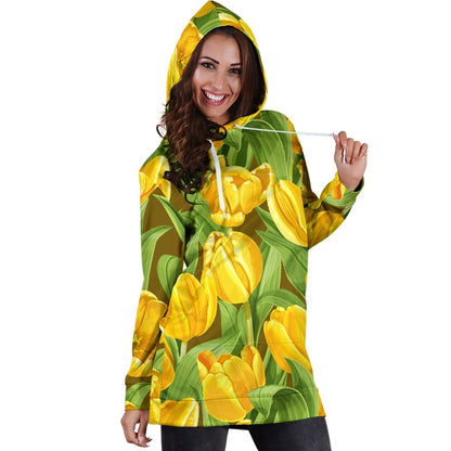 Tulip Yellow Pattern Print Design TP010 Women Hoodie Dress