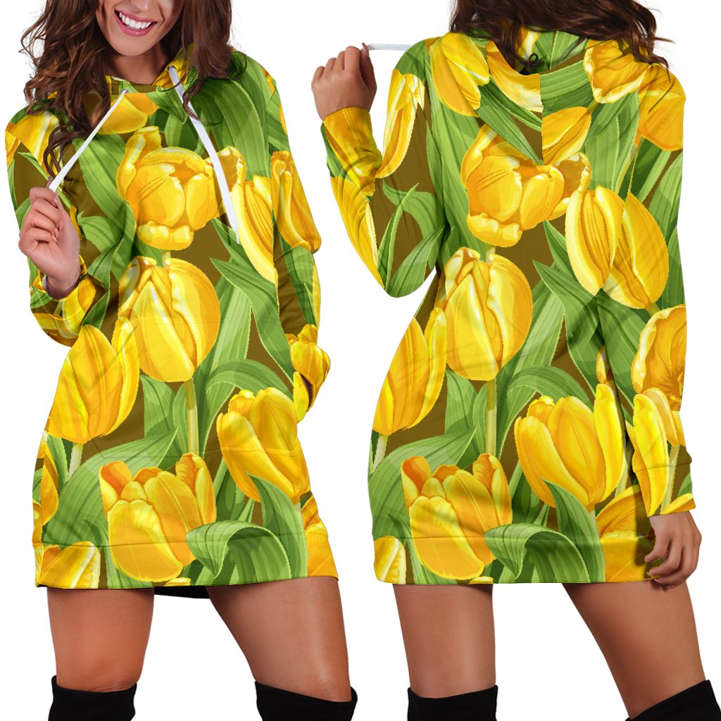 Tulip Yellow Pattern Print Design TP010 Women Hoodie Dress