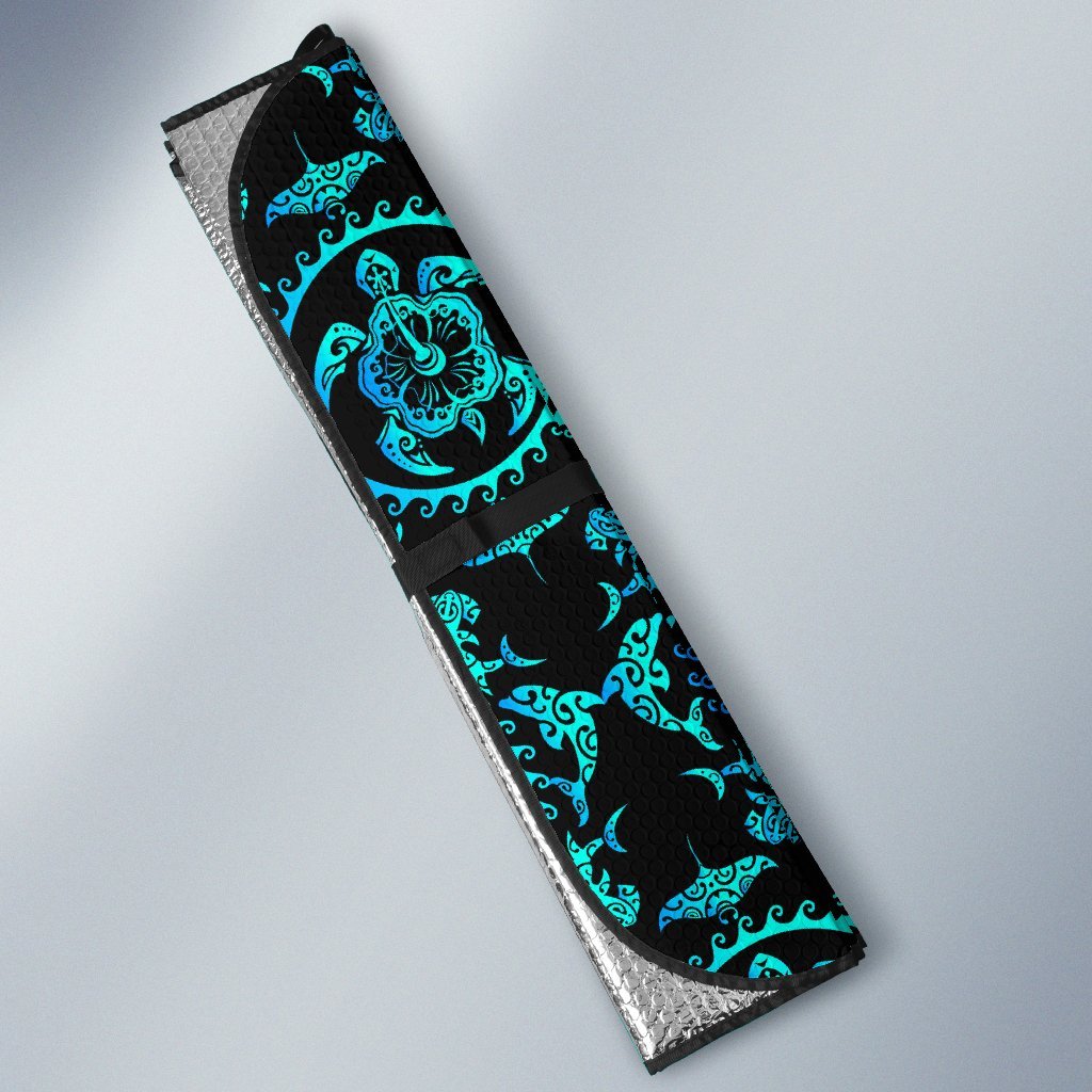 Turquoise Tribal Sea Turtle Hawaiian Car Sun Shade-JorJune