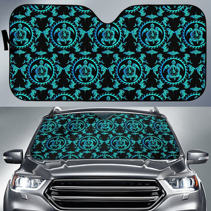 Turquoise Tribal Sea Turtle Hawaiian Car Sun Shade-JorJune