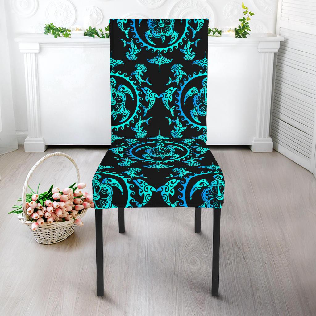 turquoise Tribal Sea Turtle Hawaiian Dining Chair Slipcover-JORJUNE.COM