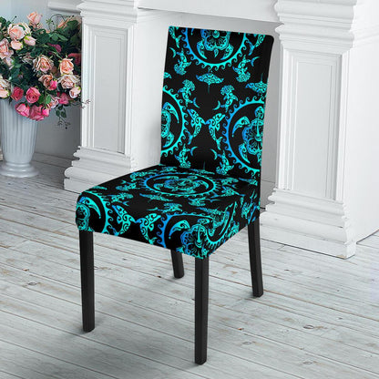 turquoise Tribal Sea Turtle Hawaiian Dining Chair Slipcover-JORJUNE.COM