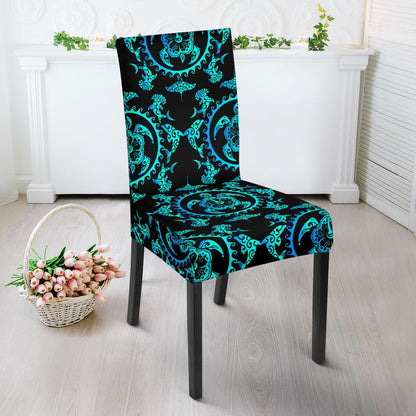 turquoise Tribal Sea Turtle Hawaiian Dining Chair Slipcover-JORJUNE.COM