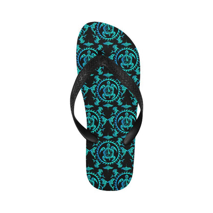 turquoise Tribal Sea Turtle Hawaiian Flip Flops-JorJune