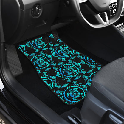 turquoise Tribal Sea Turtle Hawaiian Front and Back Car Floor Mats