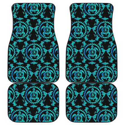 turquoise Tribal Sea Turtle Hawaiian Front and Back Car Floor Mats