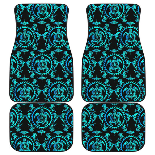 turquoise Tribal Sea Turtle Hawaiian Front and Back Car Floor Mats