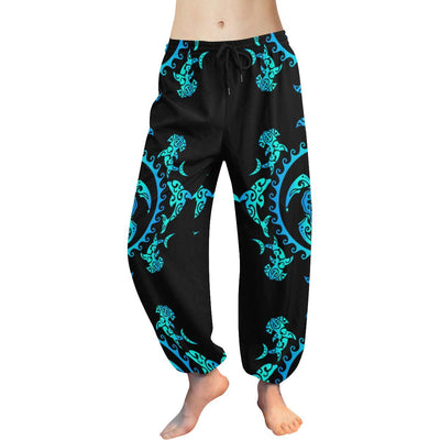 turquoise Tribal Sea Turtle Hawaiian Harem Pants