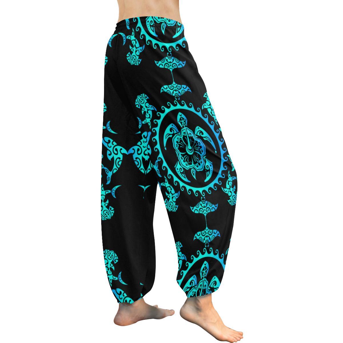 turquoise Tribal Sea Turtle Hawaiian Harem Pants