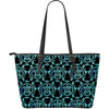 turquoise Tribal Sea Turtle Hawaiian Large Leather Tote Bag