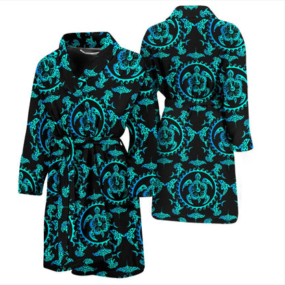 Turquoise Tribal Sea Turtle Hawaiian Men Bath Robe