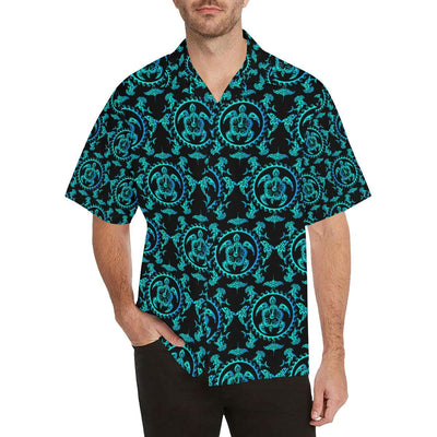 turquoise Tribal Sea Turtle Hawaiian Men Hawaiian Shirt-JorJune