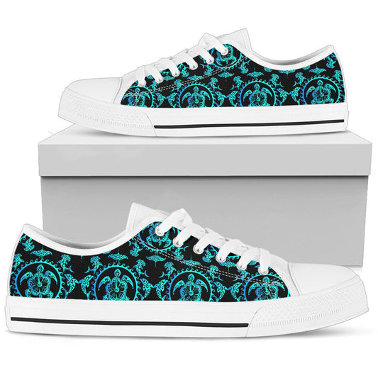 turquoise Tribal Sea Turtle Hawaiian Men Low Top Shoes