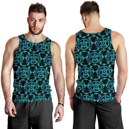 turquoise Tribal Sea Turtle Hawaiian Men Tank Top