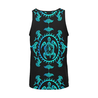 turquoise Tribal Sea Turtle Hawaiian Men Tank Top