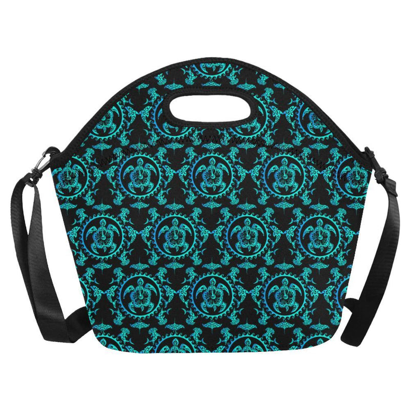 turquoise Tribal Sea Turtle Hawaiian Neoprene Lunch Bag-JorJune