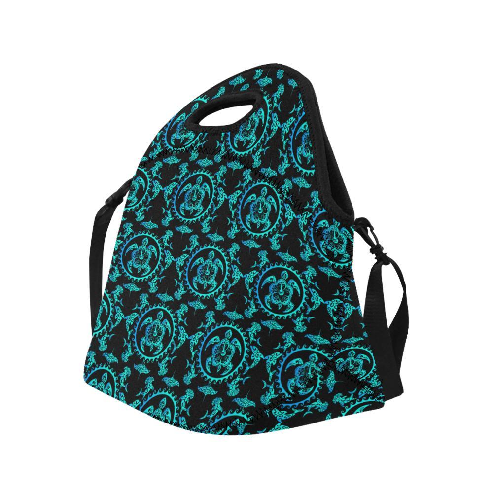 turquoise Tribal Sea Turtle Hawaiian Neoprene Lunch Bag-JorJune