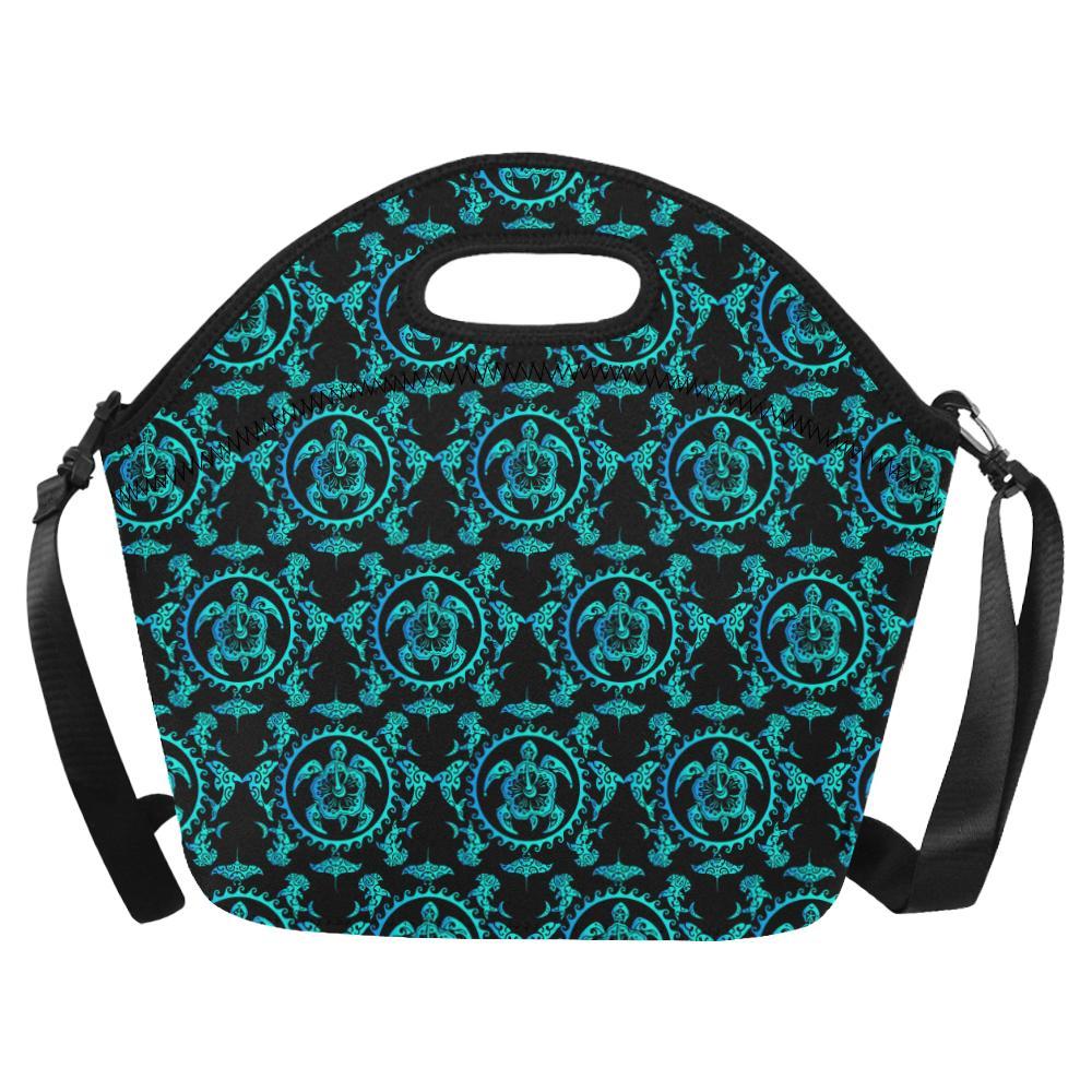 turquoise Tribal Sea Turtle Hawaiian Neoprene Lunch Bag-JorJune