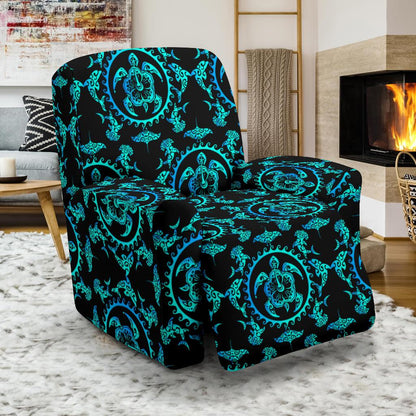 turquoise Tribal Sea Turtle Hawaiian Recliner Slipcover-JORJUNE.COM