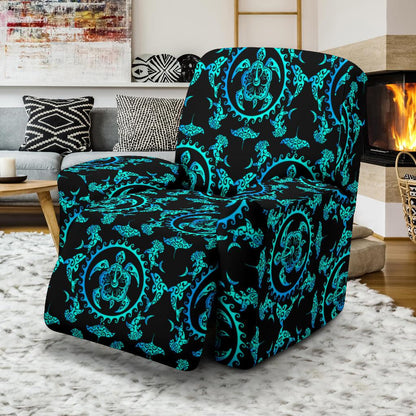 turquoise Tribal Sea Turtle Hawaiian Recliner Slipcover-JORJUNE.COM