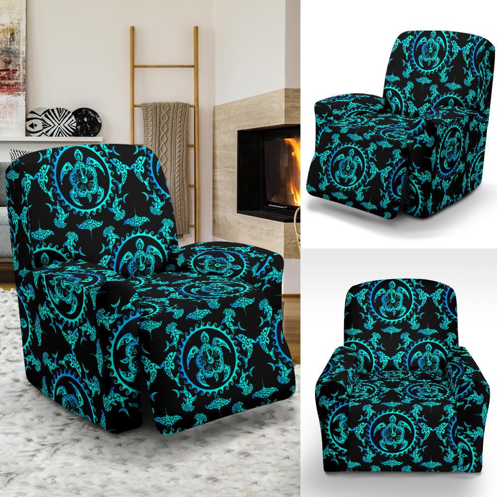 turquoise Tribal Sea Turtle Hawaiian Recliner Slipcover-JORJUNE.COM