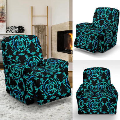 turquoise Tribal Sea Turtle Hawaiian Recliner Slipcover-JORJUNE.COM
