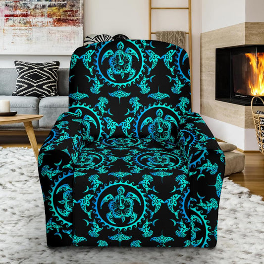 turquoise Tribal Sea Turtle Hawaiian Recliner Slipcover-JORJUNE.COM
