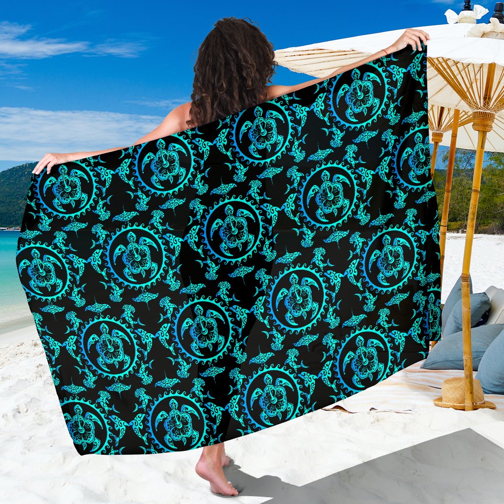 Turquoise Tribal Sea Turtle Hawaiian Sarong Pareo Wrap