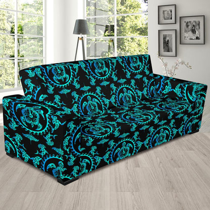 turquoise Tribal Sea Turtle Hawaiian Sofa Slipcover-JORJUNE.COM