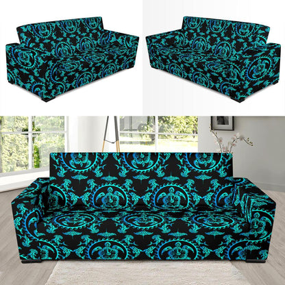 turquoise Tribal Sea Turtle Hawaiian Sofa Slipcover-JORJUNE.COM