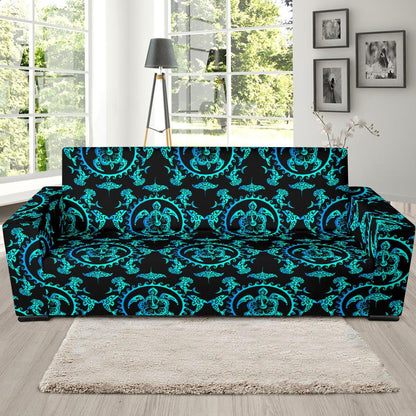 turquoise Tribal Sea Turtle Hawaiian Sofa Slipcover-JORJUNE.COM