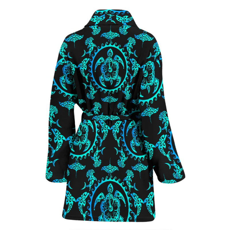 Turquoise Tribal Sea Turtle Hawaiian Women Bath Robe