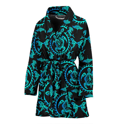 Turquoise Tribal Sea Turtle Hawaiian Women Bath Robe