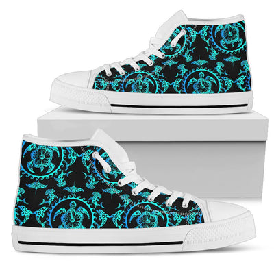 Turquoise Tribal Sea Turtle Hawaiian Women High Top Shoes